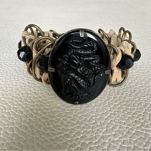 Dragon cameo bead and leather bracelet